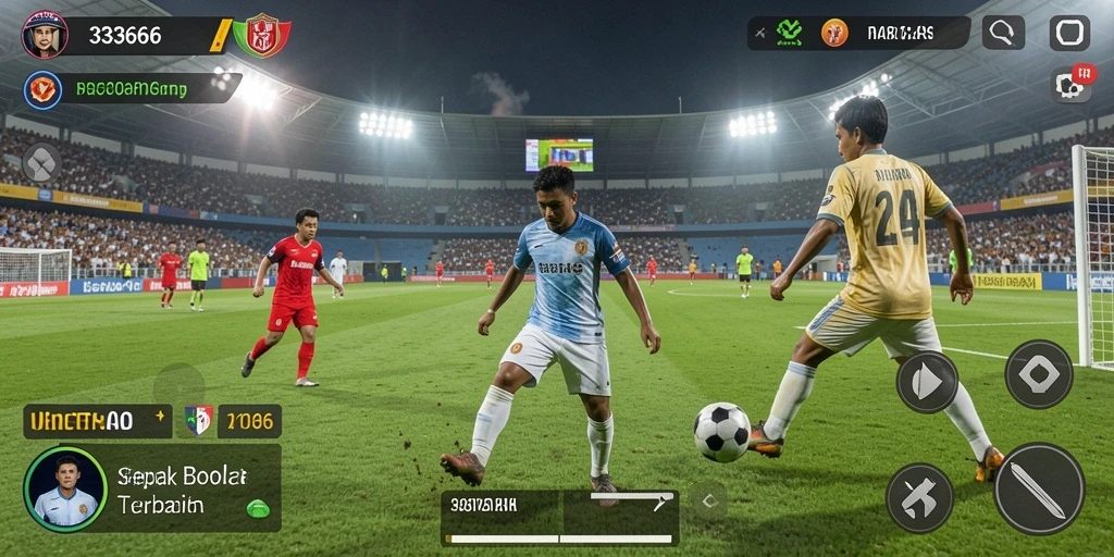 Screenshot menunjukkan aksi menegangkan dalam permainan sepak bola di 333666.