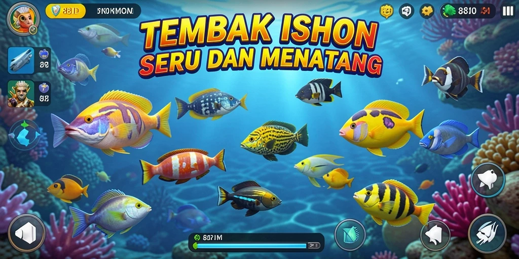 Tampilan gameplay seru di 88ID dengan berbagai ikan yang menunggu untuk ditembak.