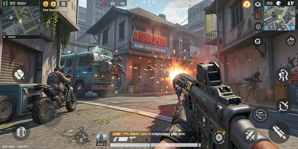 Screenshot gameplay ASIA200 menampilkan aksi menegangkan dalam pertempuran TPS.