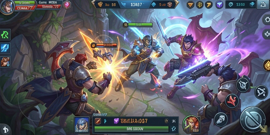 Tampilan seru gameplay CEMARA77 dalam pertempuran MOBA.