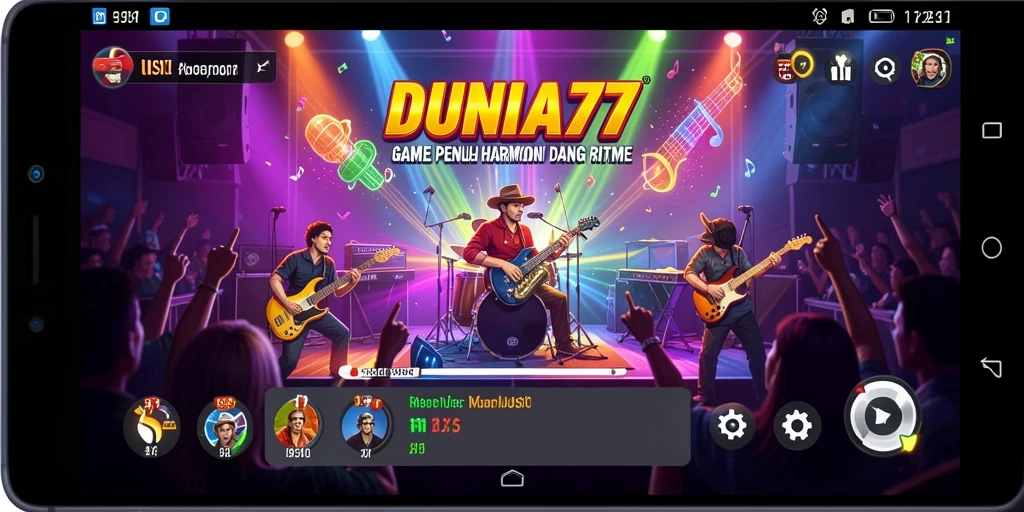 Screenshot utama DUNIA77 menampilkan gameplay musik yang menarik.