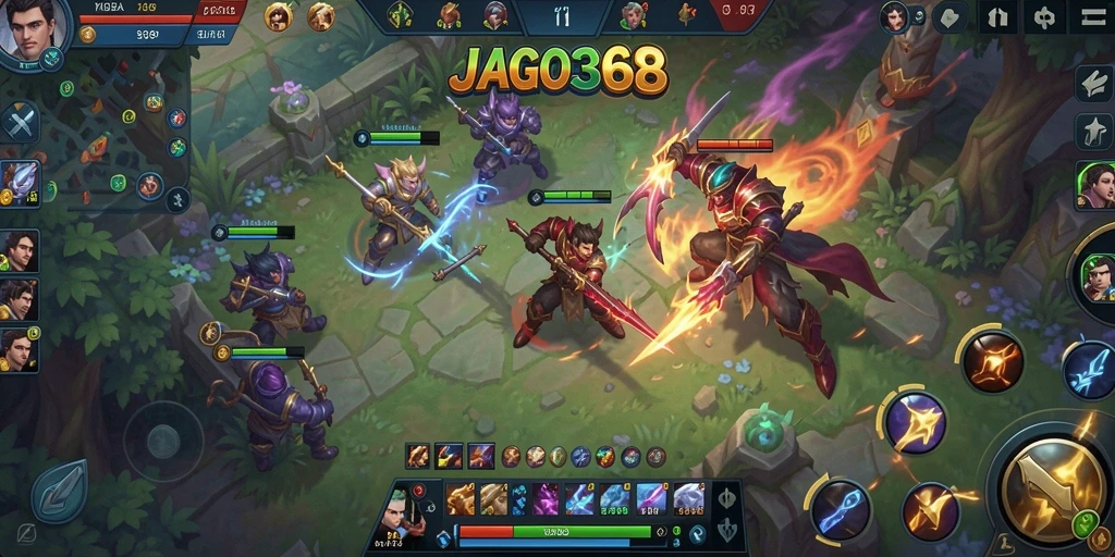 Tangkapan layar gameplay epik dalam pertarungan MOBA JAGO368.
