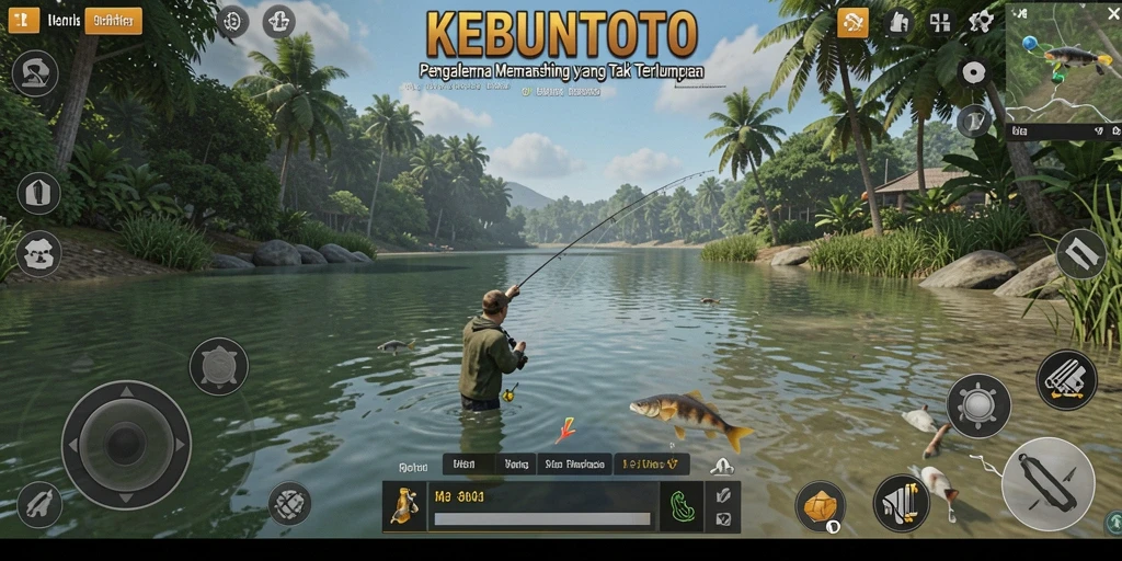 Tampilan gameplay KEBUNTOTO yang menarik dengan teknik memancing yang seru.