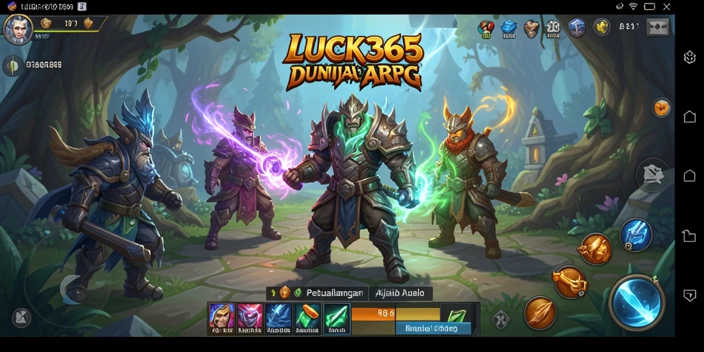 Screenshot gameplay LUCK365 menampilkan pertarungan epik dan karakter yang menjelajahi dunia.