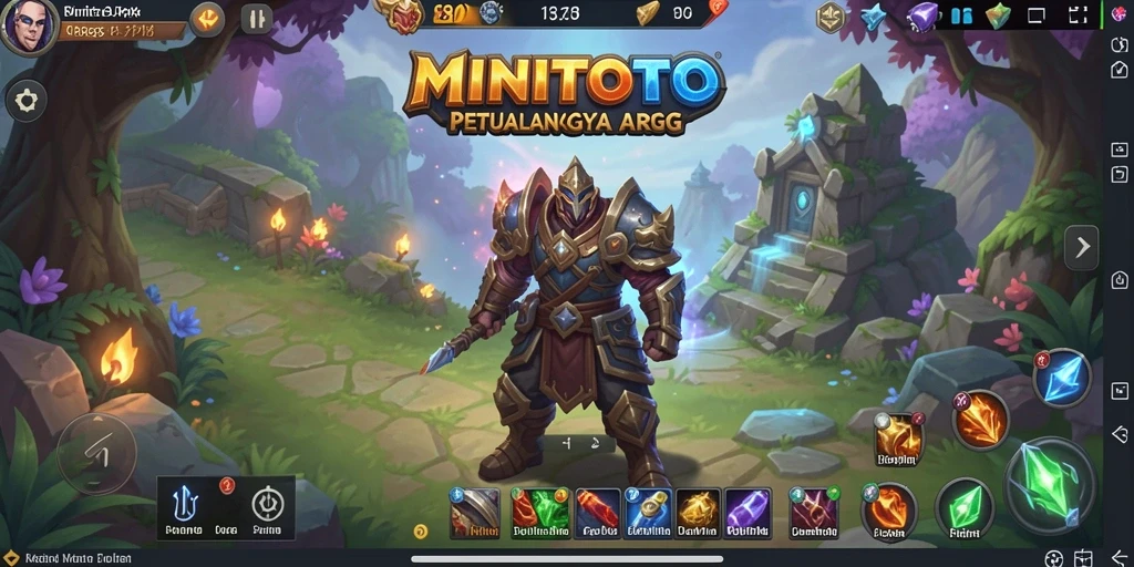 Screenshot gameplay MINITOTO yang menunjukkan karakter bertarung melawan monster di dunia epik.