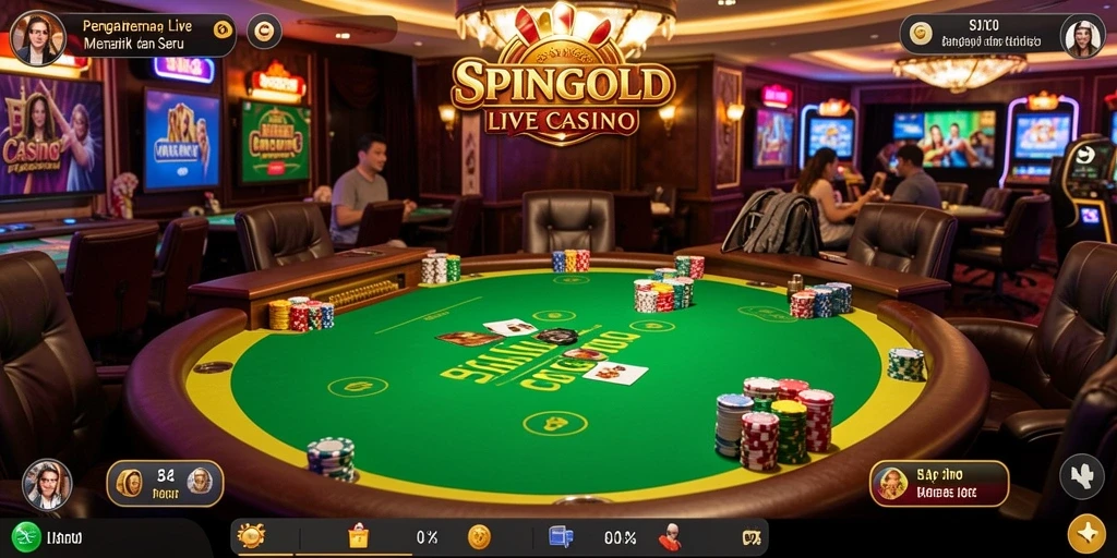 Screenshot utama SPINGOLD menampilkan dealer langsung dan suasana permainan yang nyata di Live Casino.